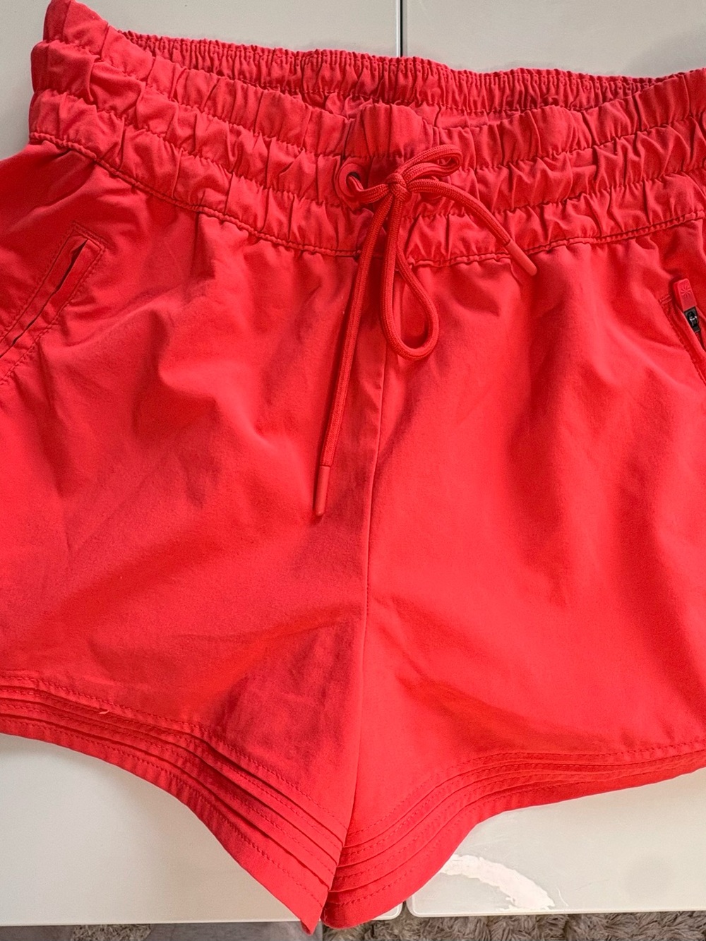 Athleta Coral-Red Athletic Drawstring Shorts